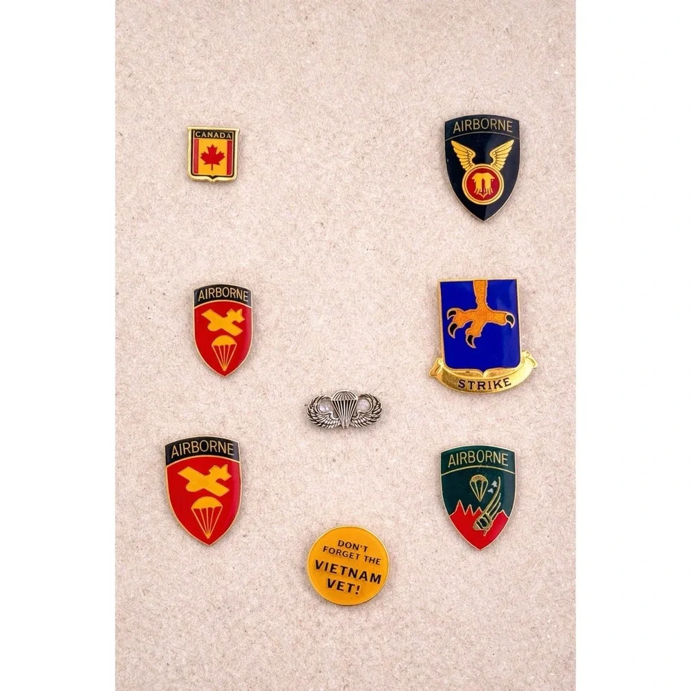 Vintage US Army Airborne Military‎ Enamel Pin Lot Vietnam Era Patriotic